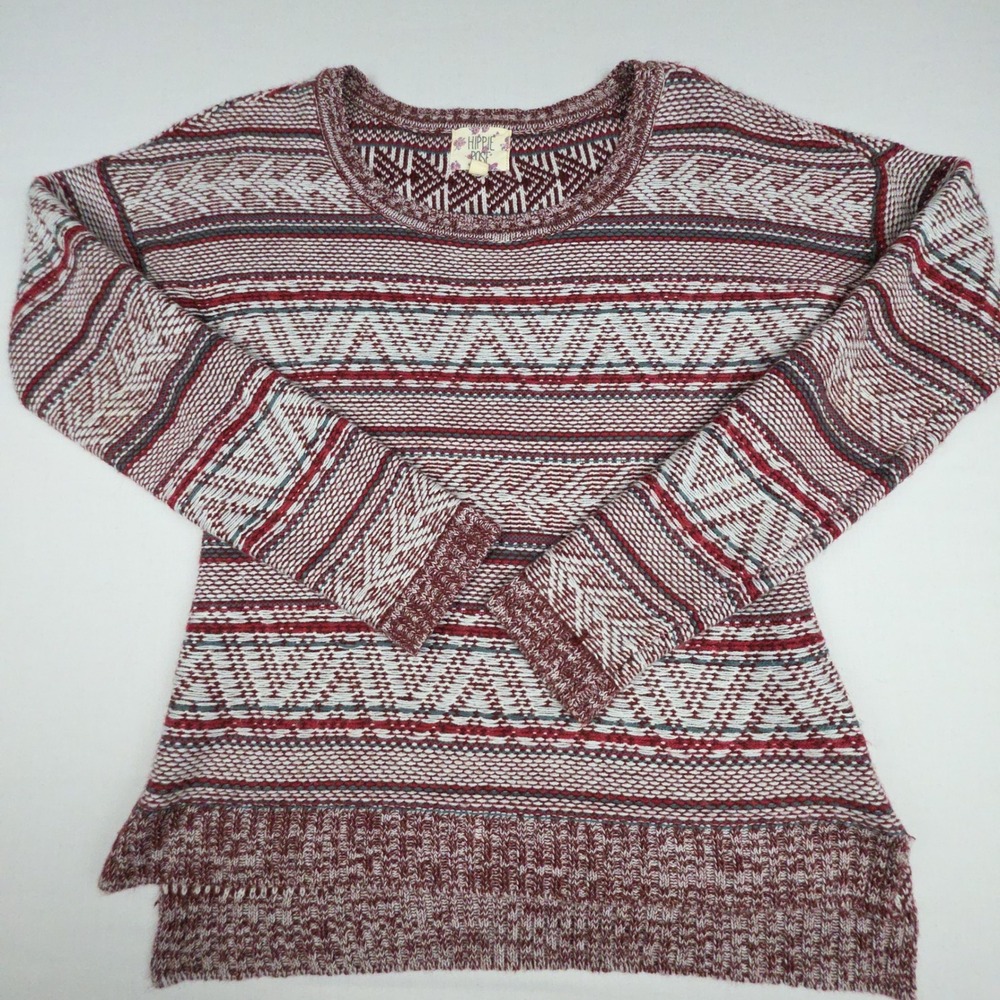 Hippie Rose H5F0055M Fair Isle Pullover Sweater Womens L Red Geometric Acrylic